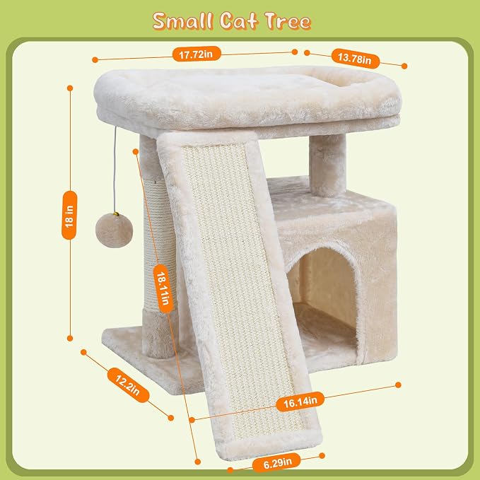 Small Cat Tree for Indoor Cats, Cat Tower with Scratching Post, Perch and Cozy Condo for Kittens and Adult Pets (Beige)
