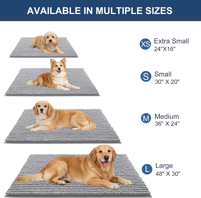 OLANLY Dog Door Mat for Muddy Paws 40x32, Extra Absorbent Chenille Mud Mat | Light Grey, Absorbs Moisture and Dirt, Non-Slip Machine Washable Doormat, Quick-Drying Indoor Entryway Floor Mat for Dogs