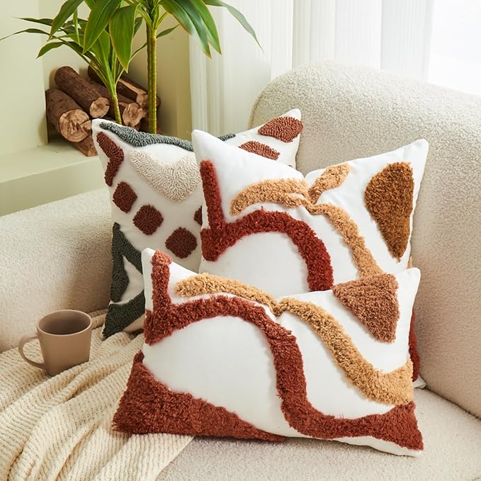 lifein 12x20 Pillow Covers-Lumbar Pillow Covers Boho Couch Pillows Embroidered Decorative Accent Pillows Mid Century Textured Pillowcases for Couch Sofa Living Room Bed Home Decor (Burnt Orange)
