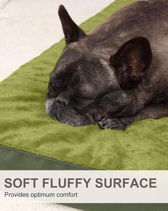 KSIIA Orthopedic Dog Bed for Small Dogs with Waterproof Lining, Green,23x17 | Deluxe Soft Plush Dog Crate Bed, Washable Pet Mat with Removable Cover & Egg Crate Foam for Small Dogs Sleeping & Relaxing