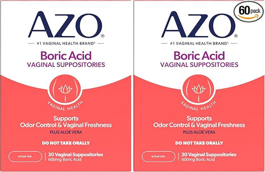 AZO® Boric Acid Vaginal Suppositories for Women, Helps Support Odor Control with Clinically Studied Boric Acid, Non-GMO (Pack of 60)