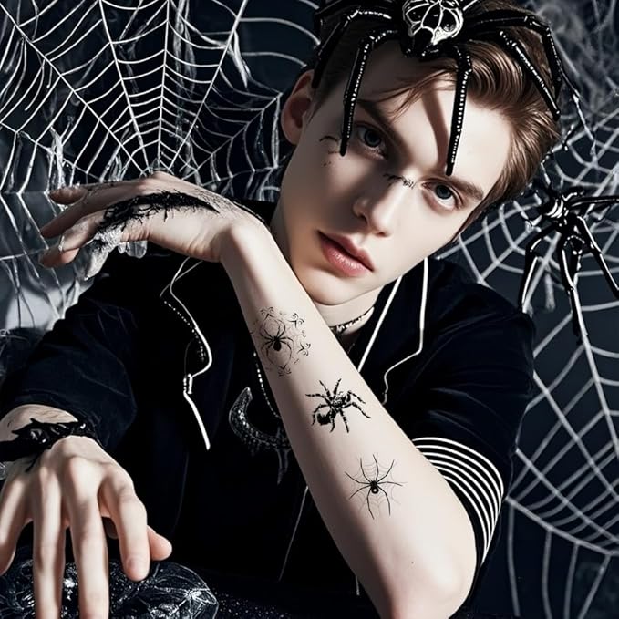 10 Sheets Halloween Temporary Tattoos Red Spider Stickers Spider Web Styles Mixed Halloween Tattoos Waterproof Cobweb Fake Tattoos Realistic Black Tattoo for Kids Boys Girls Body Art Makeup
