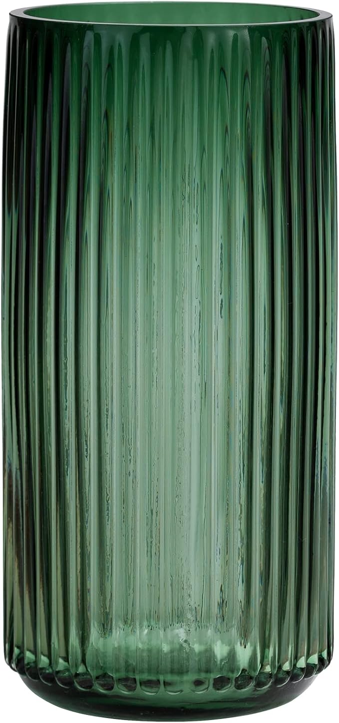 Flower Vase 10 inch Green Thickened Hand Blow Glass Vase Round Vintage Striped Bottles for Bookshelf,Dinner Table,Indoor Office Desktop,Meeting Room,Bathroom,Countertop,Home
