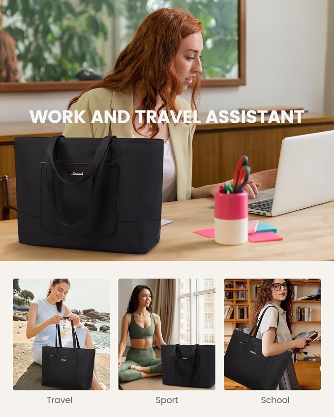 LOVEVOOK Tote Bag for Women, Work Tote with Laptop Compartment for Nurse Travel Commuter, Gym Tote Purse with Yoga Mat Strap