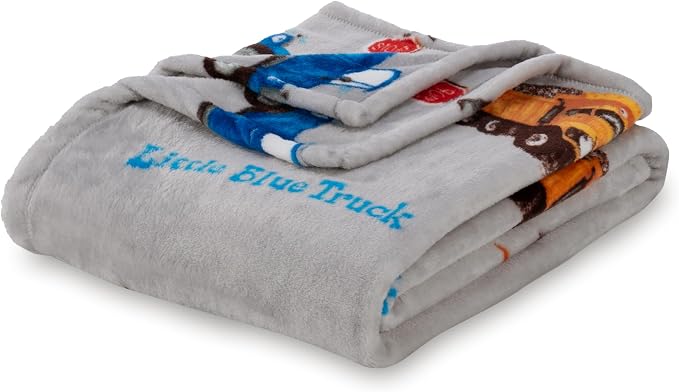 Berkshire Blanket - Officially Licensed Little Blue Truck Kids Throw Made with Signature VelvetLoft® Fabric, Pet-Friendly and Cozy Throw, 50 in x 60 in, Little Blue Truck - Stripe Grey