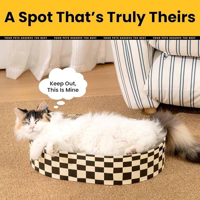 Conlun Oval Cat Scratcher Bed Bowl Lounge for Kittens | Medium | 2 Pack | Ideal for Multi-Cat Households | Concave Cardboard Pad | No Mess Enclosed Base | Couch Furniture Protector
