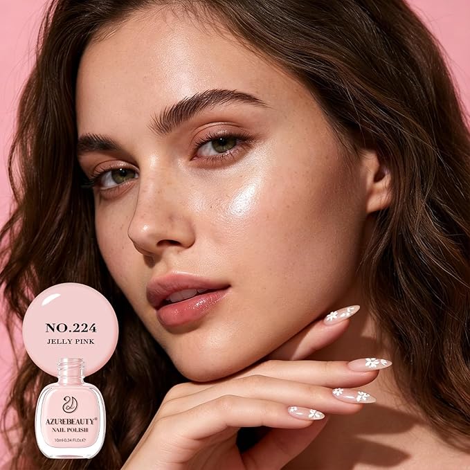 AZUREBEAUTY Jelly Pink Nail Polish Sheer Light Peach Translucent Color Quick Dry Natural Regular FingerNail Polish no Gel Home Salon DIY Women Gift