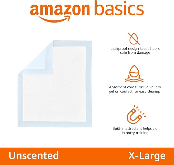 Amazon Basics Disposable Dog Training Pads with Quick-Dry Surface that Turns Liquid into Gel, XL, 34 x 28 Inches, 15-Pack