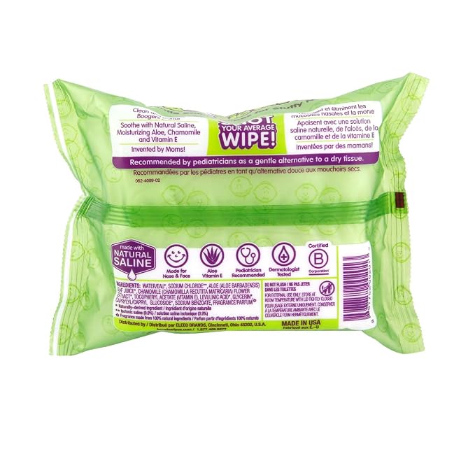 Boogie Wipes Saline Nose Wipes - 180 Count - Fresh Scent, Hypoallergenic & Alcohol-Free - Allergy Relief - Made with Natural Saline, Aloe, Chamomile & Vitamin E - Diaper Bag Essential