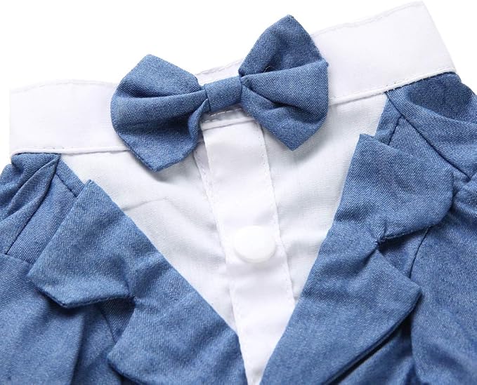 GabeFish Pets Wedding Jackets Suit for Dogs with Bow Tie Puppy Cat Formal Clothes Shirt Tuxedo (Blue, L (Chest 17.3in/44cm)