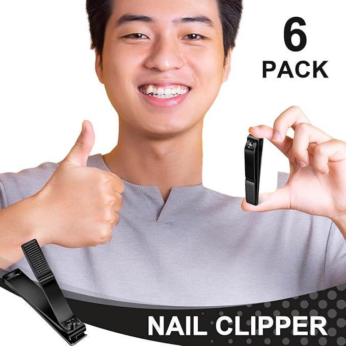 Mudder 6 Pcs Black Large Toenails Clippers Big Nail Clippers Straight Edge Toenails Cutters Stainless Steel Nails Trimmer Cutters for Men Women Thick Nails, Straight Sharp Blade and Anti-Slip Handle