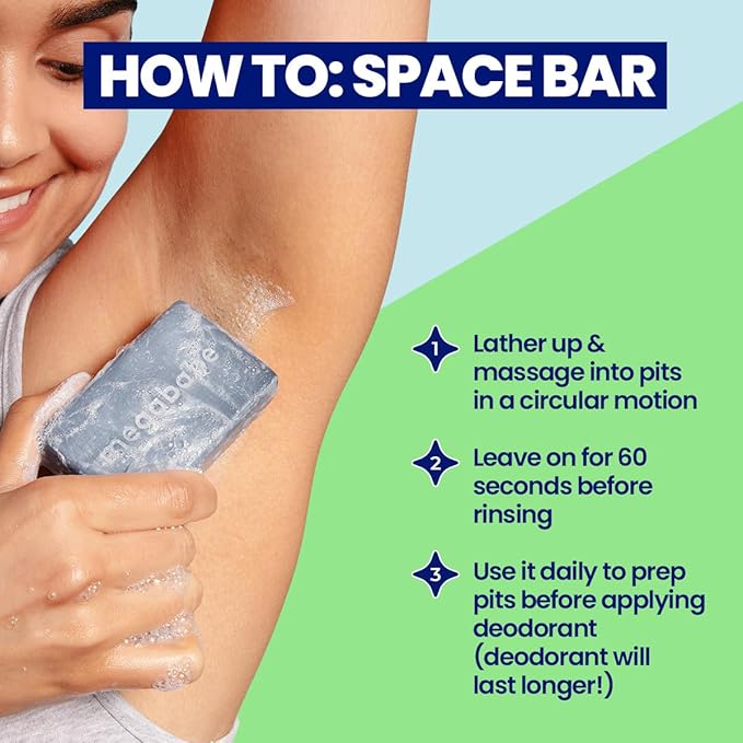 Megababe Underarm Bar Soap - Space Bar | With Detoxifying Charcoal for Odor Control | 4.5 oz