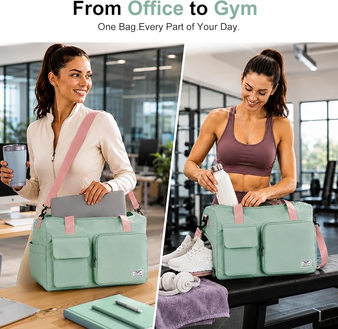 FIORETTO Women's Gym Duffle Bag with Shoes Compartment, 30L Capacity, Ideal for Travel, Gym, Sports, Duffel, Weekender