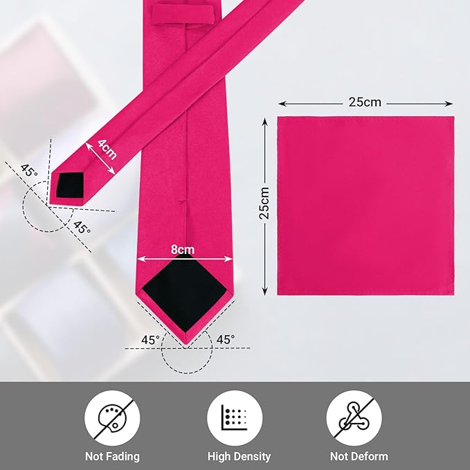 Black Tie Set in Gift Box Mens Solid Color 3.15" (8CM) Black Necktie and Pocket Square Set