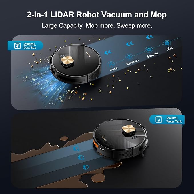 Robot Vacuum and Mop, 11500 Pa Suction, 3-in-1 Robotic Vacuum with Smart LiDAR Navigation, 90 Day Self-Emptying,160 Min Runtime,App/Alexa/Voice Control, Ideal for Pet Hair, Carpet & Hard Floor
