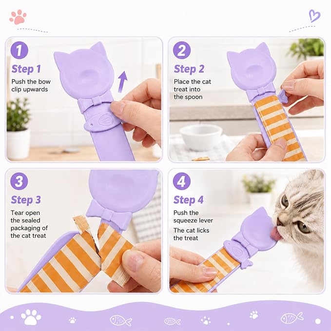 Cat Squeeze Treat Spoons, 3 PCS Lickable Cat Treat Spoon Pet Strip Feeder Spoons Multi-function Cats Treats Dispenser Feeder for Wet Food, Licky Treats, Squeeze Tubes & Strips