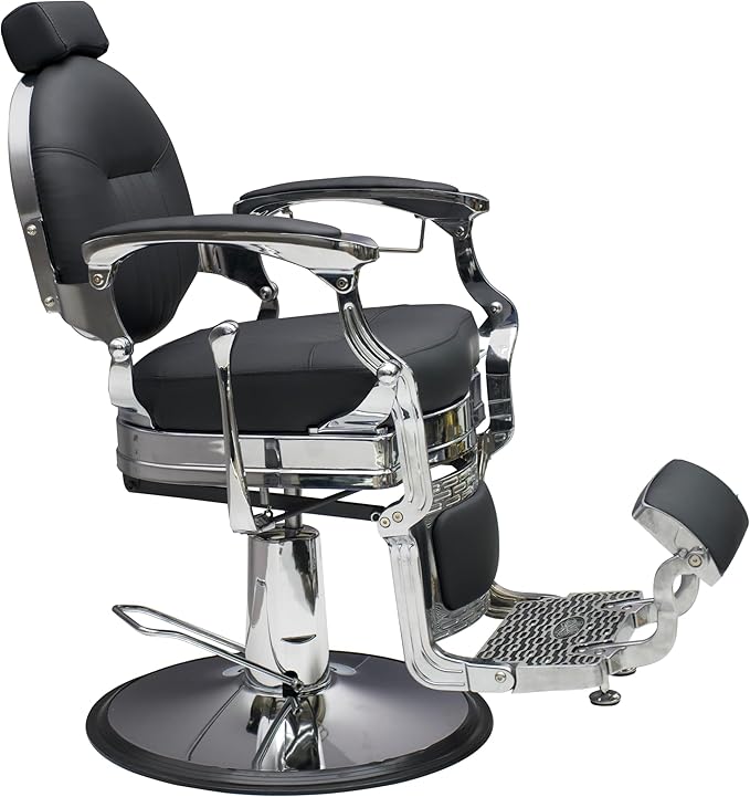 MYS Barber Chair,Hydraulic Salon Chair for Barbershop,spa & Tattoo,Vintage Design, Professional Hairdressing with 360° Rotation, 160°Reclining,Adjustable headrest, 550lbs Capacity, (Sliver)