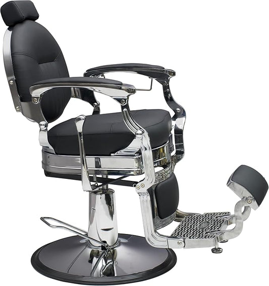 MYS Barber Chair,Hydraulic Salon Chair for Barbershop,spa & Tattoo,Vintage Design, Professional Hairdressing with 360° Rotation, 160°Reclining,Adjustable headrest, 550lbs Capacity, (Sliver)