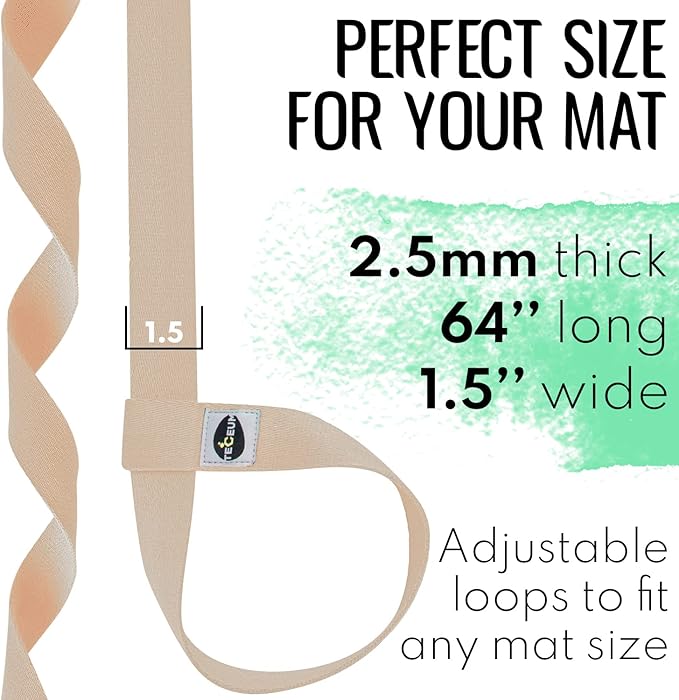 TECEUM Yoga Mat Strap – Extra Soft & Thick Cotton Carrier for All Mats | Adjustable Skin-friendly & Non-Slip Mat Holder Sling in 30+ Colors [Mat Not Included]