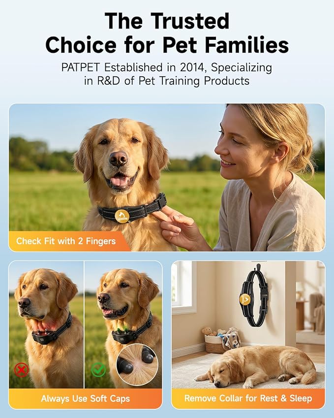 PATPET Dog Shock Collar - Rechargeable Dog Training Collar with Remote for Medium Large Dogs, 3 Training Modes (Beep/Vibration/Shock) IPX7 Waterproof 1000Ft Electric Dog Collar (Black)