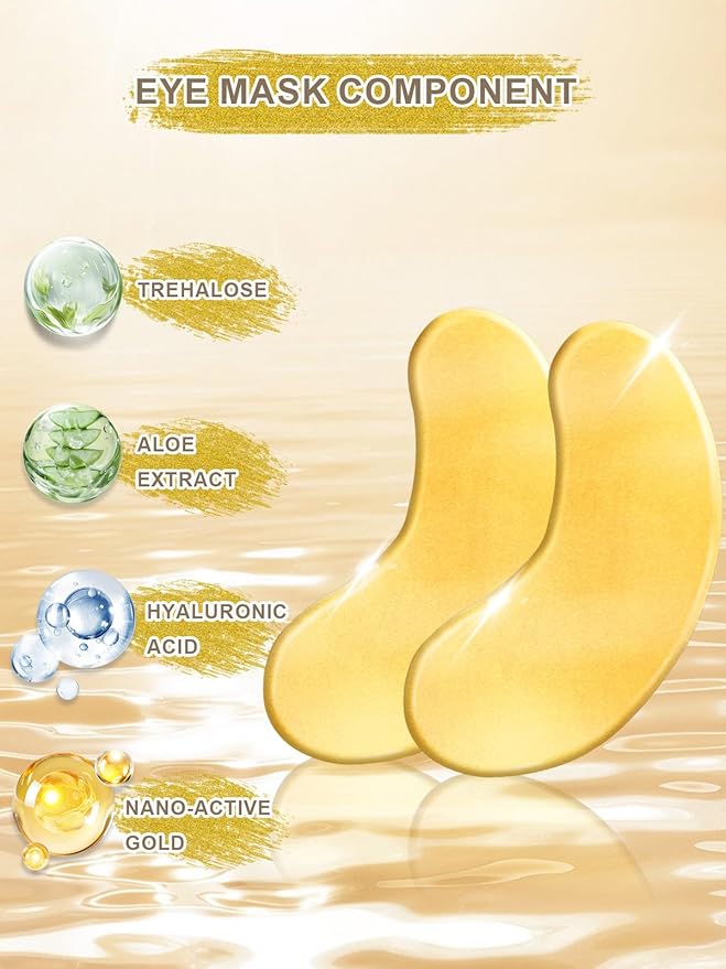 Gold Eye Mask,20 Pairs Golds Eyes Patches,Collagen Moisten Gold Eye Patches for Puffy Eyes,Reduce Dark Circles,Bags,Wrinkles,Under the Eye Self Care