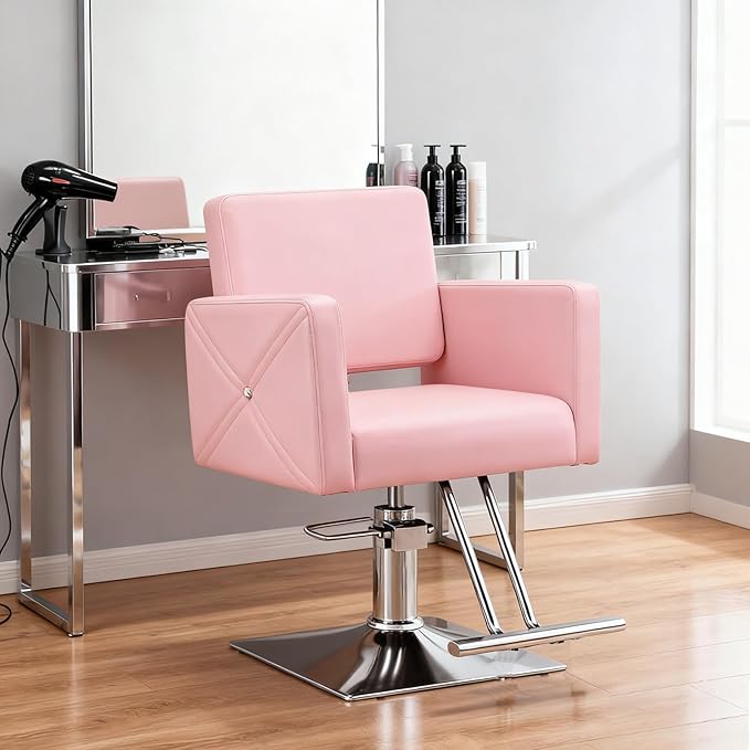 Barber Salon Chair for Hair Stylist, Heavy Duty Hydraulic Pump Stylist Chair, 360 Degrees Rolling Swivel Adjustable Spa Beauty Equipment for Barbershop/Home, Black (Pink)