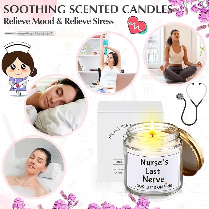MTLEE 4 Pcs Nurses Gifts Bulk for Women, Nurse's Last Nerve Scented Candles 3.5 oz Candle CNA Gifts for Christmas Women Female Graduation Birthday Present (White)
