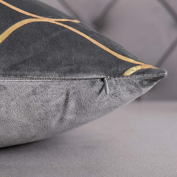 Gold Velvet Throw Pillow Covers: 2 Pack 22x22 Inch Square Decorative Pillow Cases for Bedroom Sofa Couch Living Room, Light Grey