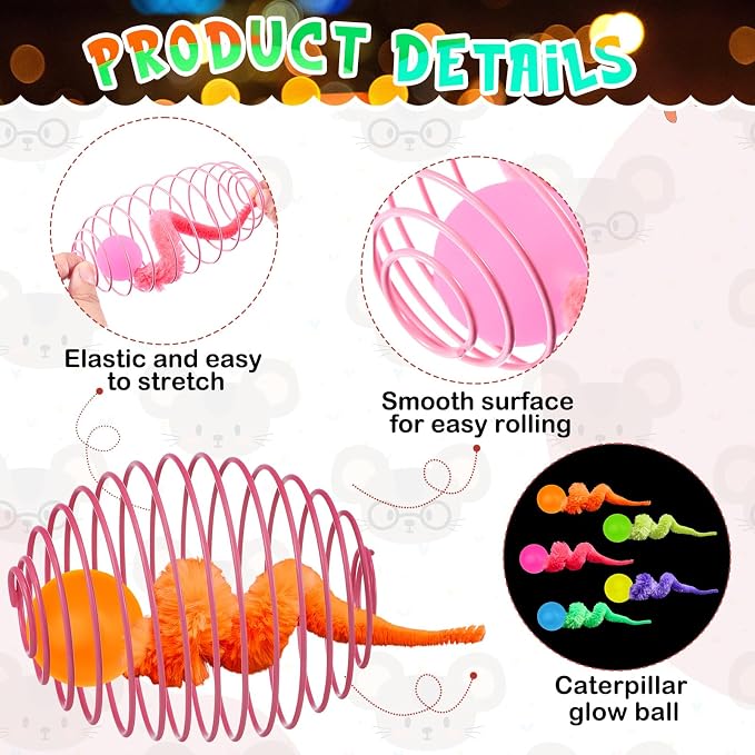 Jecery 5 Pcs Cat Toys Spring,Caterpillar Bouncy Ball,Multicolor