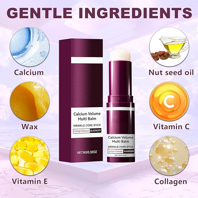 KUNAL 2 PCS Calcium Volume Multi Balm with 1 Brush, Calcium Balm Stick Hydrating, Firming Skin, Reduce Fine Lines Collagen Stick for Face, Eyes, Neck