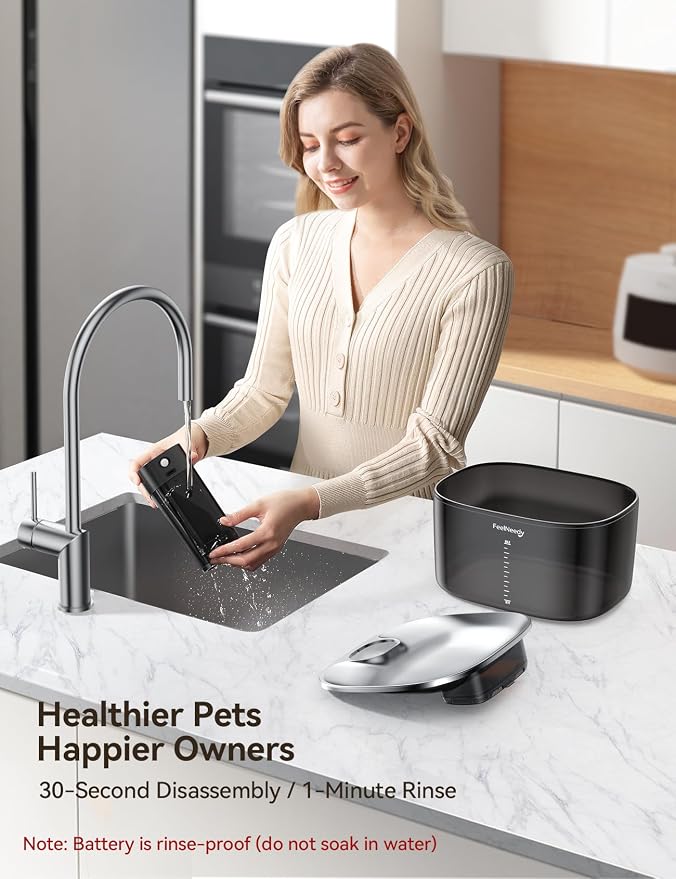 FEELNEEDY Wireless Cat Water Fountain, No Pump for Easy Cleaning, 4000mAh Detachable & Rechargeable Battery, Motion Sensor with Low Water & Power Alerts - Includes 6 Filters (4L/135oz)