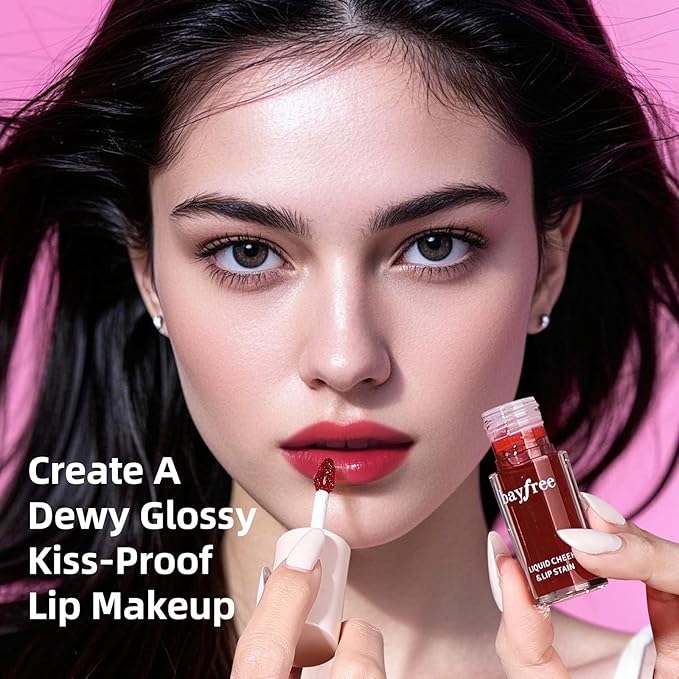 bayfree Liquid Cheek & Lip Stain, Korean Lip Tint with Moisturizing & Weightless, Non-Sticky, Long-Lasting, Kiss-proof, All Long-wearing, Vegan Makeup (Rose Cherry)