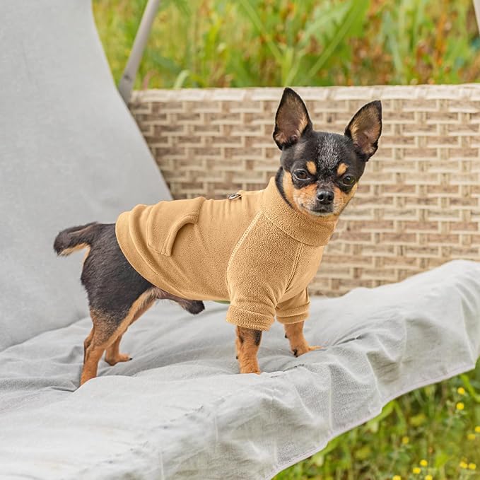 Idepet Fleece Sweater 2 Pack,Turtleneck Sweatshirt Pet Clothing | Winter Dog Clothes,Stretchy,Small Coat,Cat Apparel,with Leash Ring,for Small Medium Dogs Cats,with Pocket
