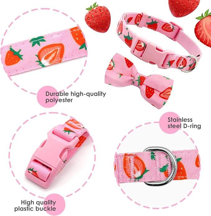 azuza Dog Collar Bow tie, Lovely Pink Dog Collars with Bowtie for Small Dogs