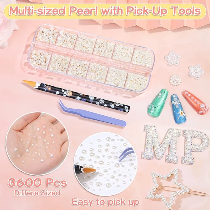 3600Pcs Face Gems Eye Pearls with SFX Makeup Glue Spirit Adhesive for Costume, Shynek Half Pearls Hair Rhinestone Beads Face Adhesive Makeup Flatback Gems for Nail Jewels Cosplay