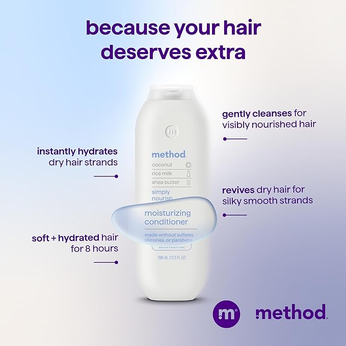 Method Moisturizing Conditioner, Simply Nourish with Shea Butter, Coconut, and Rice Milk Scent Notes, Paraben and Sulfate Free, 13.5 oz (Pack of 1)