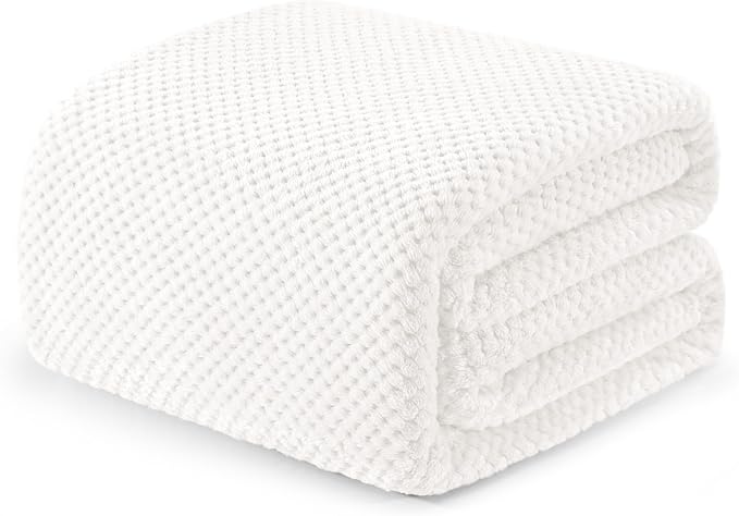 Exclusivo Mezcla Soft Waffle Fleece Bed Blanket Queen Size, White | Lightweight Plush Blanket for Bed, Bedroom, Cozy Flannel with Waffle Texture, Stylish Home Decor, All Season, 90x90 Inches