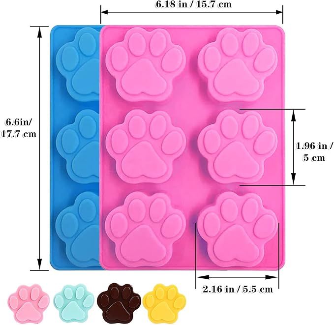 2 packs 6-Cavity Dog Cat Paw Silicone Mold & 3 Packs Stainless Steel Bone Cookie Cutter，for Chocolate, Candy, Pudding, Jelly, Dog Treats.