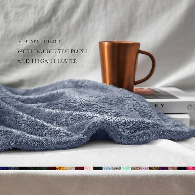 Exclusivo Mezcla Fuzzy Large Fleece Throw Blanket for Couch, Stone Blue | 50x70 Inches, Super Soft and Cozy Throw, Plush Fluffy Blanket for Sofa, Bed, Bedroom, Home Decor, All Season