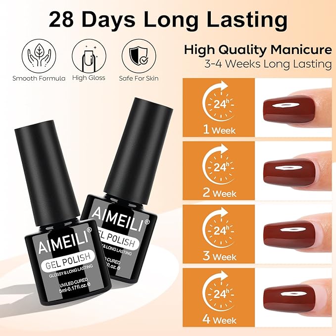 AIMEILI Gel Nail Polish Set 12pcs, Hema Free, Cruelty Free, Vegan, Soak Off U V LED Nail Art Manicure Salon DIY at Home for Women - Kit 38