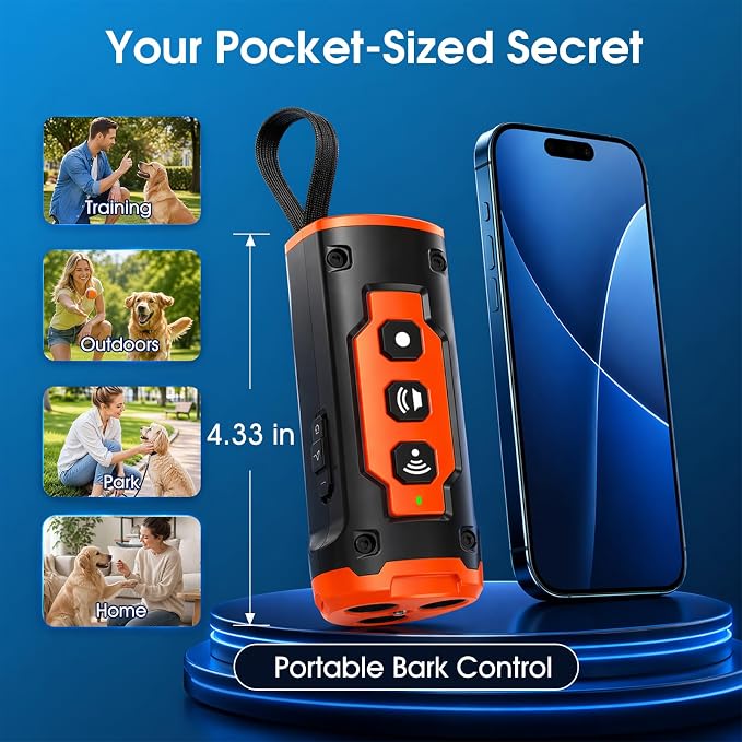 2026 New Dog Bark Deterrent Devices, 1-Touch Anti Barking Device for Dogs with 3 Sonic Heads, 50ft Range, Rechargeable & Safe Dog Training Tool with Flashlight, Helps Improve Behavior