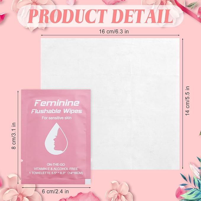 twoworld 200 Feminine Wipes Flushable Travel Individually Wrapped | Travel Wipes for Women,Feminine Care Wet Wipes Travel Size Vaginal Wipes for Adult,Girl and Homeless(Chamomile)