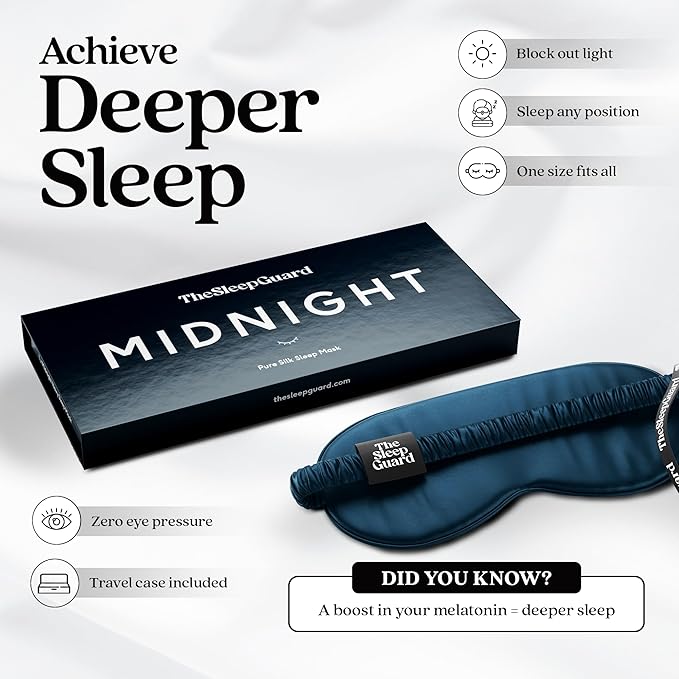 TheSleepGuard Pure Silk Sleep Mask [100% 6A Mulberry Silk, 22 Momme] Light Blocking Travel Essentials. Eye Masks for Sleeping. Black Oeko-Tex Blindfold. Eye Covers for Men & Women