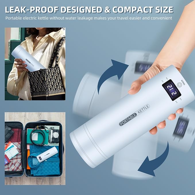 Travel Electric Kettle Portable Small Mini Tea Coffee Kettle Water Boiler, Water Heater with 4 Temperature Control,304 Stainless Steel with Auto Shut-Off & Boil Dry Protection, BPA-Free (Blue)