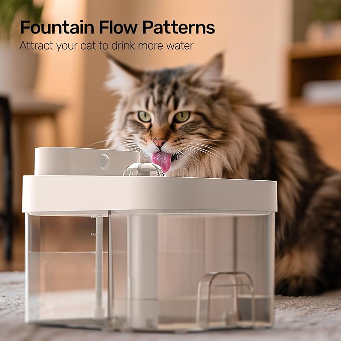 2026 Latest Cat Water Fountain, No Filter Cotton, App Monitoring Wastewater Separation Wireless Pet Fountain, 5000mAh Battery & Plug-in, 3L/101oz Water Dispenser for Cats Indoor, 2.4G Wi-Fi