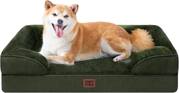 EHEYCIGA Orthopedic Dog Beds Large Sized Dog, Waterproof Washable Pet Bed | Non-Slip Bottom and Egg-Crate Memory Foam Dog Couch Bed with Washable Removable Cover, Dark Green