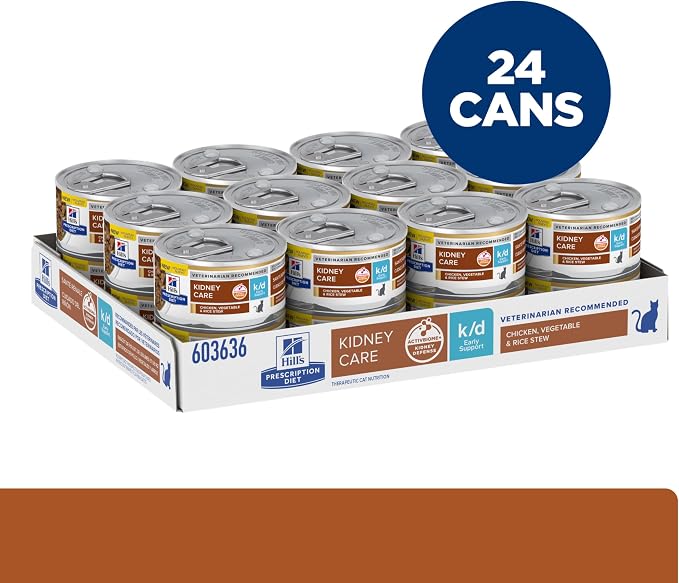 Hill's Prescription Diet k/d Early Support Kidney Care Wet Cat Food | #1 Veterinarian Recommended, Chicken, Vegetable & Rice Stew, 2.9 oz. Cans, 24-Pack