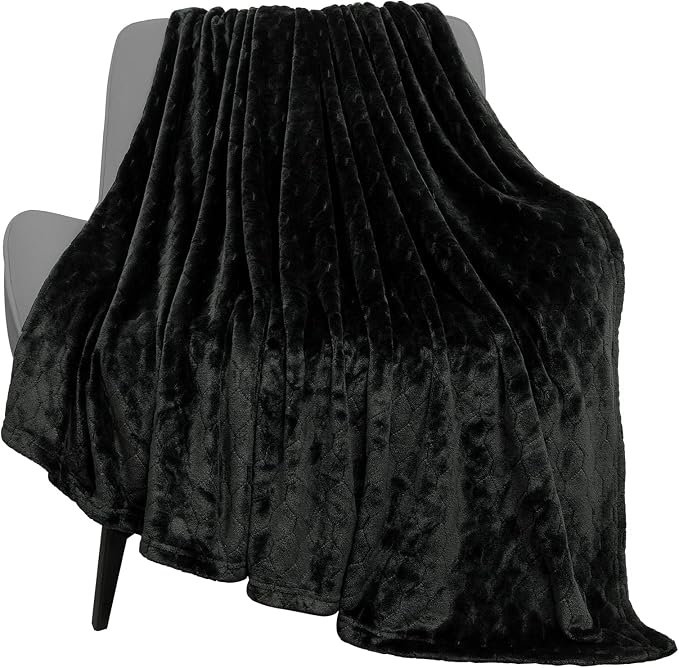Fleece Blanket Fuzzy Plush Throw Blanket 50" x 60", Super Soft Fluffy Bed Blanket Geometric Pattern Comfy Microfiber Flannel Blankets for Couch, Bed, Sofa, Black