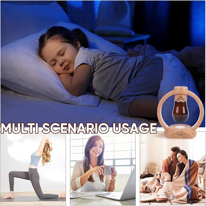 HAPPTWS Essential Oil Diffuser Set- Diffuser 3 Timer Settings Battery Powered Cordless Setup 7 Color LED Lights for Bedroom Yoga Room Pet Room