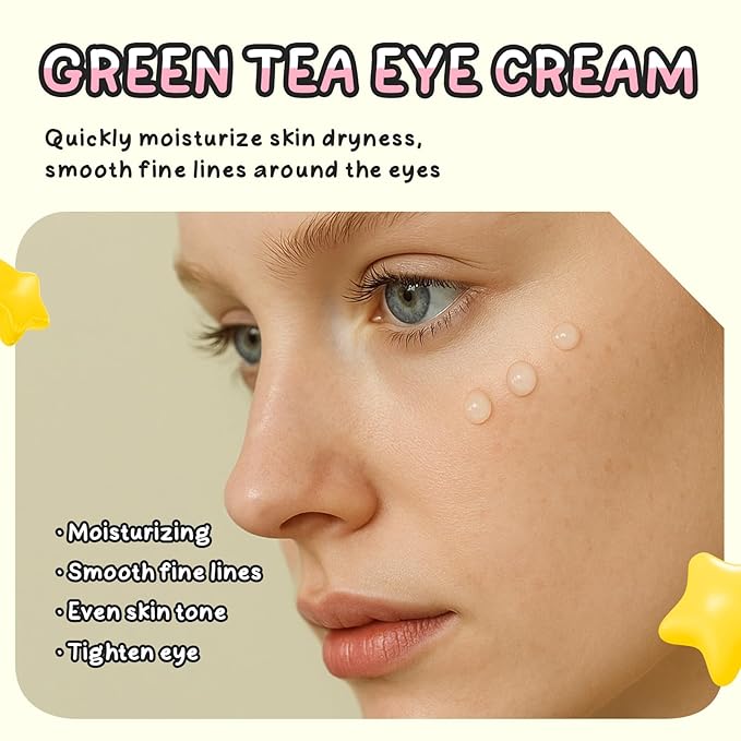 AKARY Green Tea Under Eye Cream with Triple-roller Massage, Advanced Formula with Kohhii Ekisu, Moisturizing, Firming, Smooth Wrinkle, Tighten skin, Even Tone for Dark Circles & Bags, Fine Lines